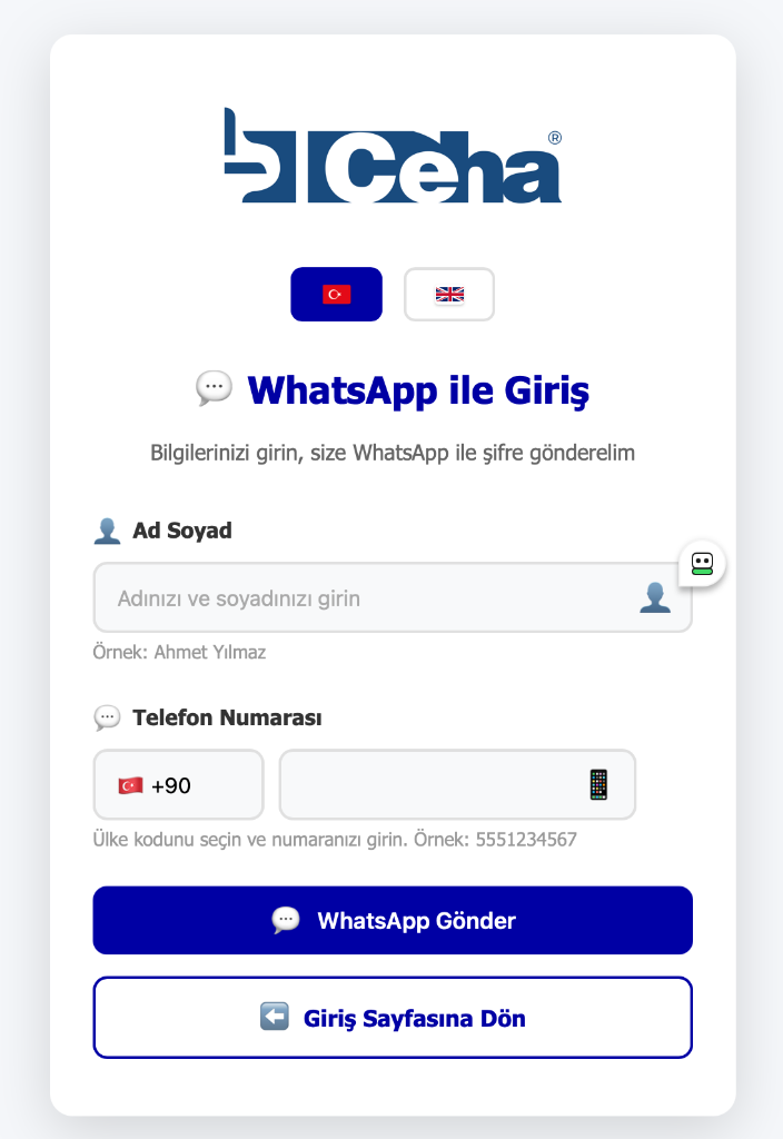 WhatsApp ile Giriş Ekranı